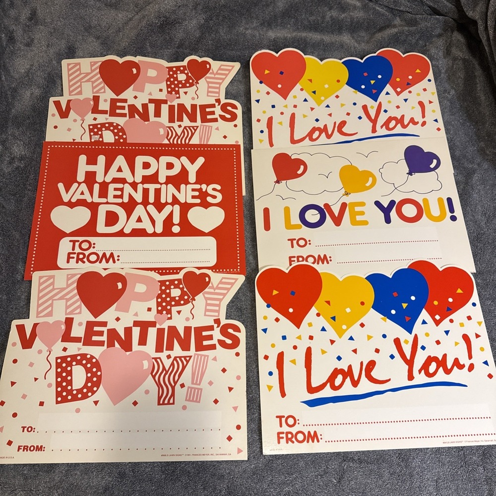 Vintage Valentine Die-Cuts 90s Lot 6 Cardboard Wall Lawn Signs Frances Meyer